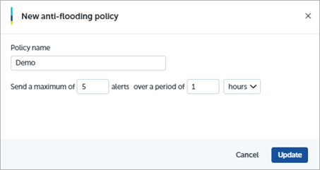 Screen shot of the Endpoint Security 360, Advanced Visualization Tool, Anti-Flooding Policy dialog box