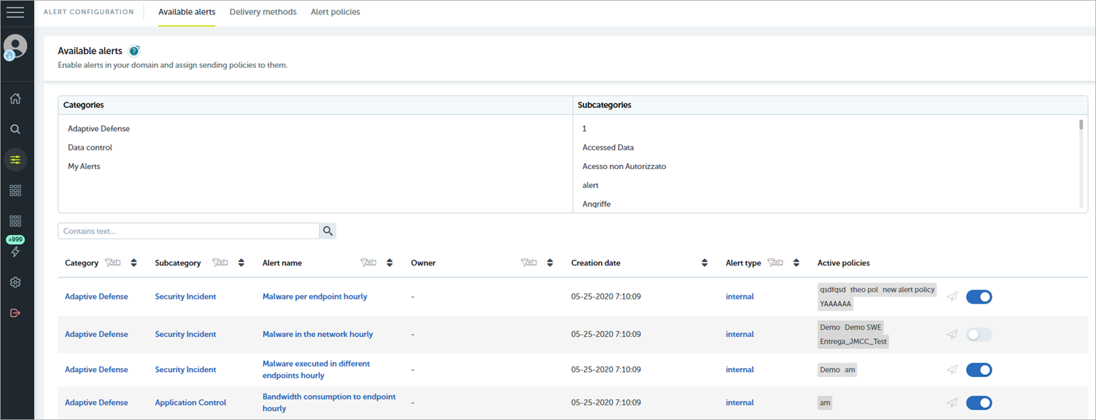 Screen shot of Endpoint Security 360, Advanced Visualization Tool, Alert Configuration page