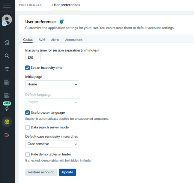 Screen shot of Endpoint Security 360, Advanced Visualization Tool, User Preferences page