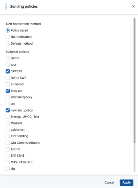 Screen shot of Endpoint Security 360, Advanced Visualization Tool, Sending Policy dialog box