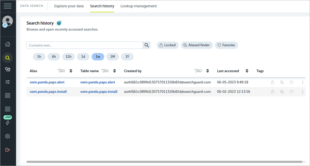 Screen shot of Endpoint Security 360, Advanced Visualization Tool, Search History