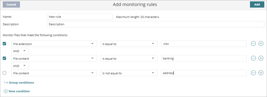 Screen shot of Endpoint Security 360, Data Control, combine rules