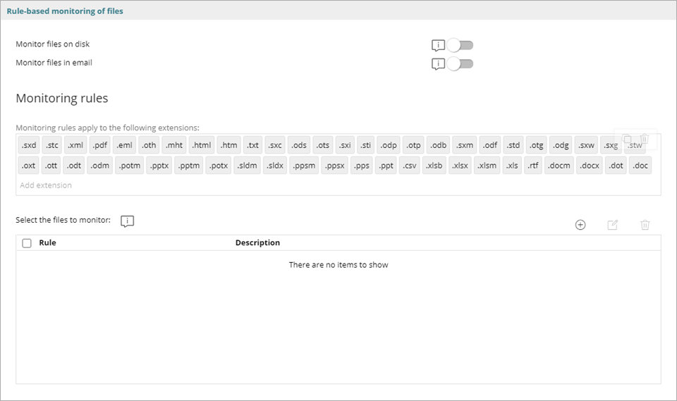 Screen shot of Endpoint Security 360, Data Control rule-based monitoring