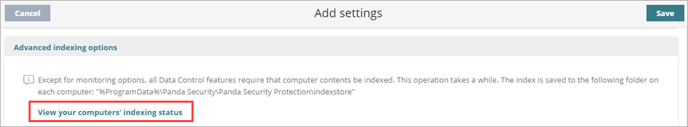 Screen shot of Endpoint Security 360, Data Control view computer indexing