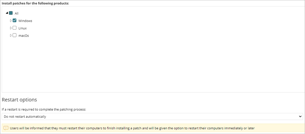 Screen shot of New Task page product settings.