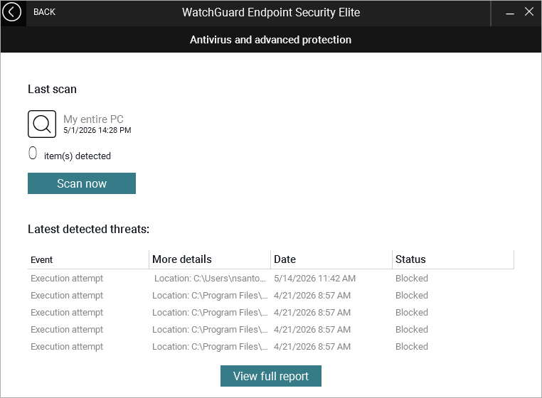 Screenshot of the Panda Adaptive Defense 360 UI
