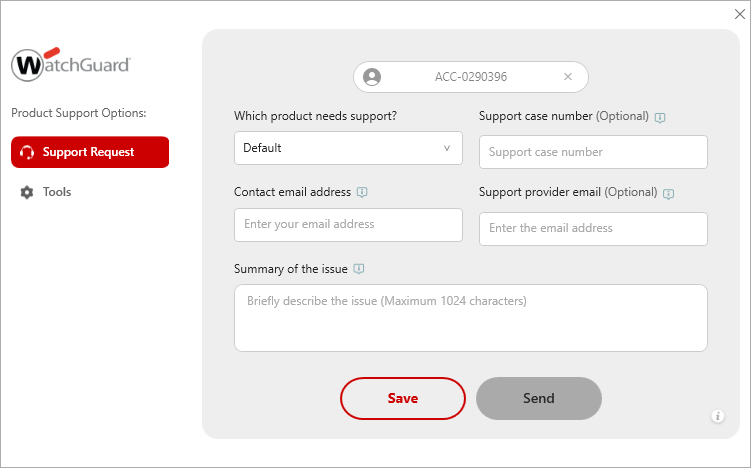 Screen shot of PSInfo, Support Request page