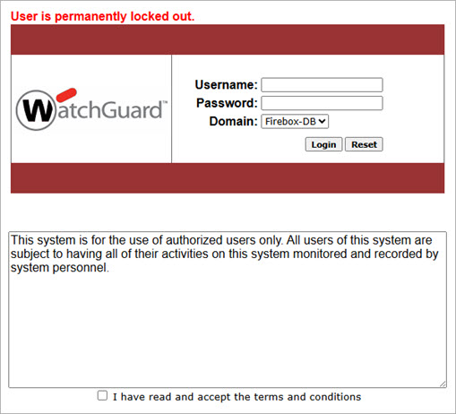Screen shot of the authentication portal page with a lockout message