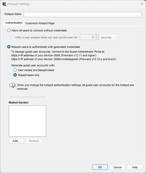 Screen shot of the Hotspots Settings dialog box