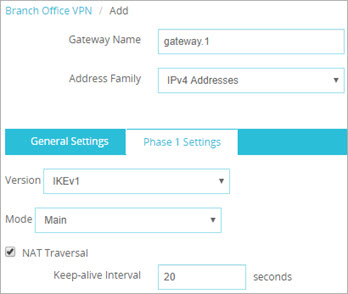 Screen shot of the Phase 1 settings