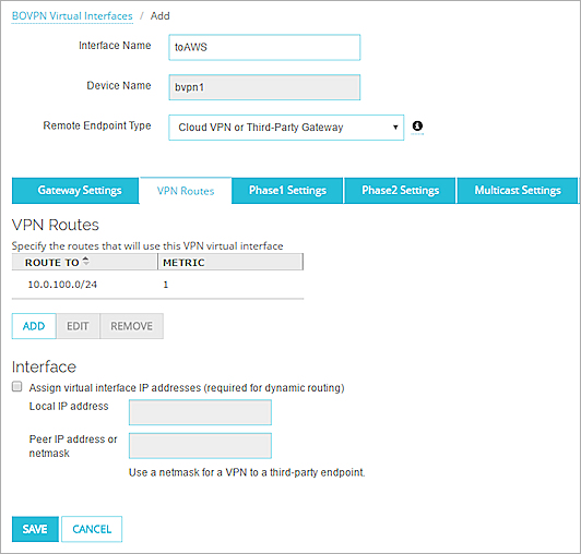 Screen shot of BOVPN VIF routes