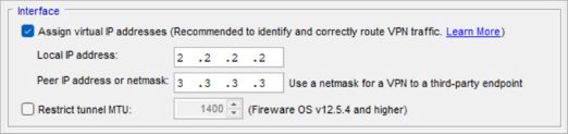 Screen shot of the virtual interface IP address settings