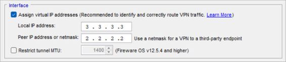 Screen shot of the virtual IP address settings