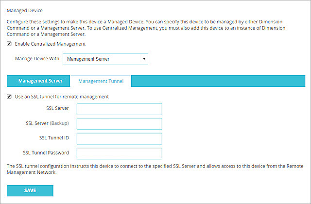 Screen shot of the Management Tunnel tab in Web UI