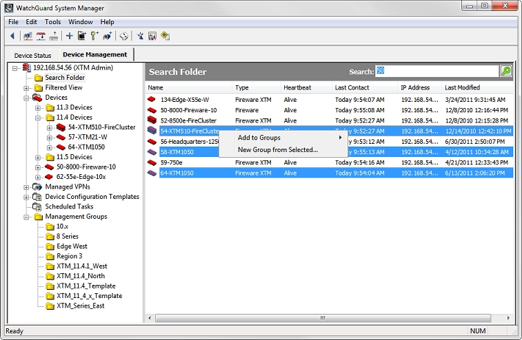 Screen shot of the Search results context menu for multiple devices