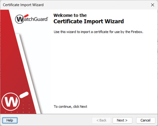 Screen shot of the Certificate Import Wizard start page in FSM
