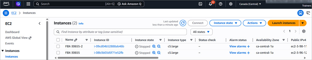 Screen shot of the EC2 Instances page