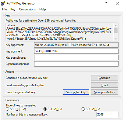Screenshot of the PuTTY Key Generator