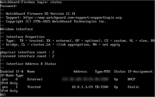 Screen shot of the command line interface with the output of the show interface command