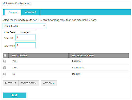 Multi-WAN configuration, showing Round Robin