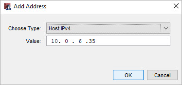 Screen shot of the Add Allowed Resource dialog box for a Host IP address