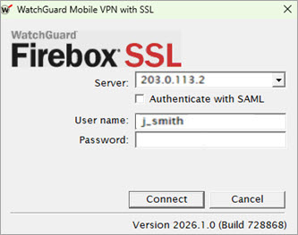 Screen shot of the WatchGuard Mobile VPN with SSL dialog box