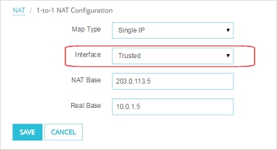 Sscreen shot of the 1-to-1 NAT Configuration - Trusted