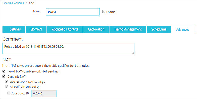 Sscreen shot of the Policy Configuration — Advanced tab