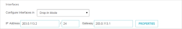 Network Interfaces page, showing a sample drop-in configuration