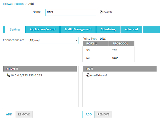 Screen shot of an example policy