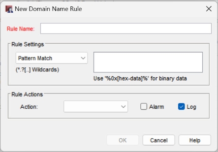 Screen shot of the New Domain Name Rule text box in Policy Manager