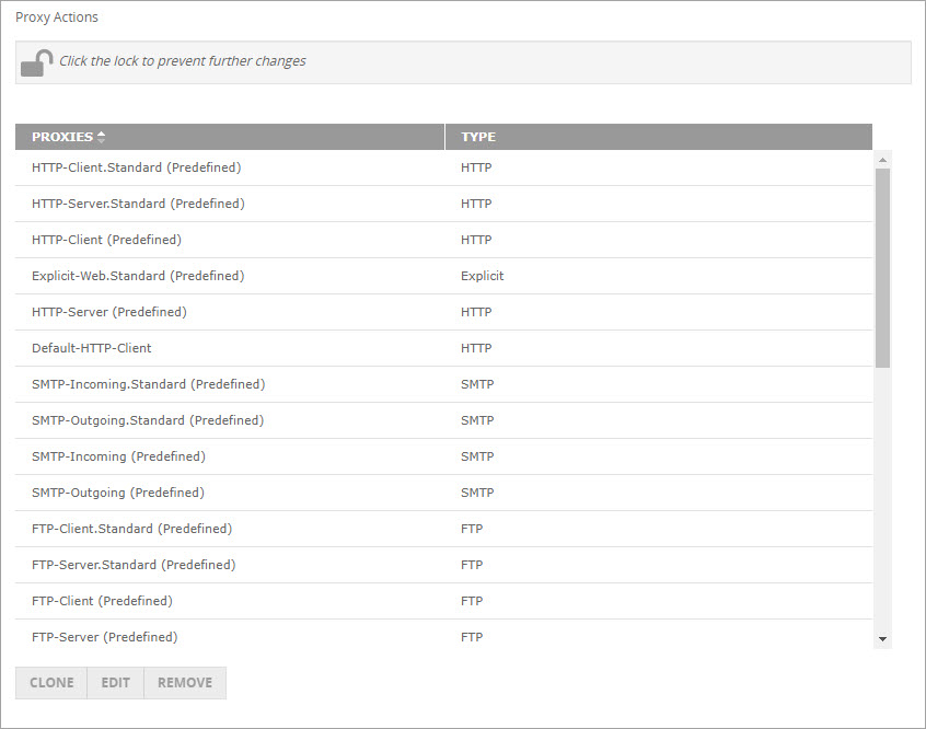 Screen shot of the Proxy Actions page