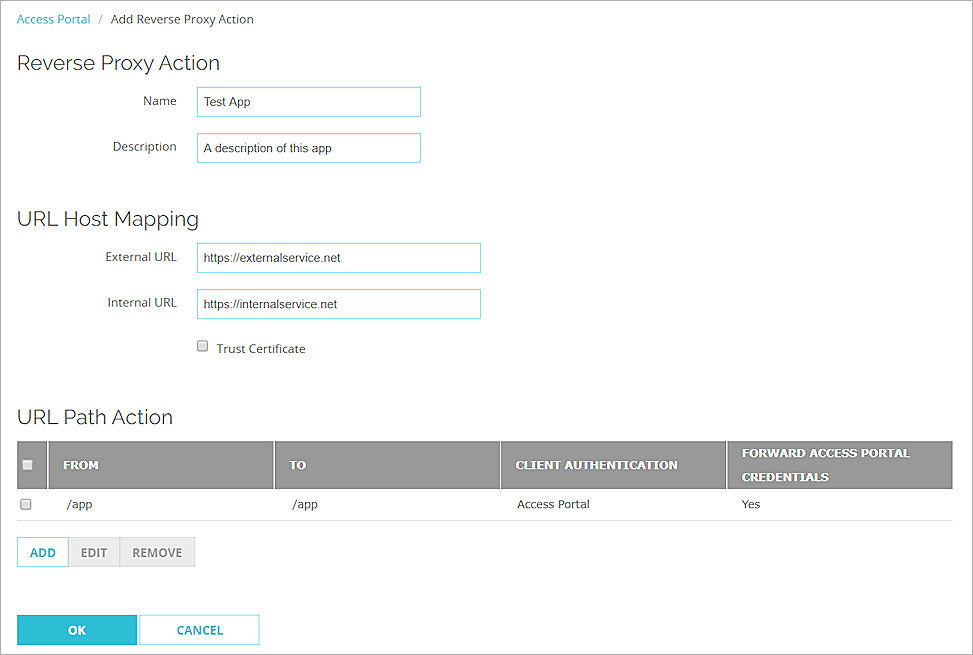 Screenshot that shows a URL path action added.