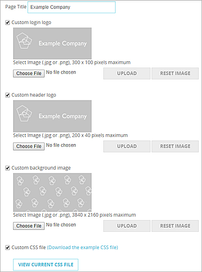 Screen shot of the Customization tab with custom images
