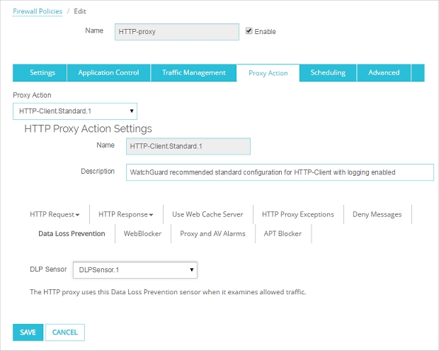 Screen shot of the Proxy Action tab