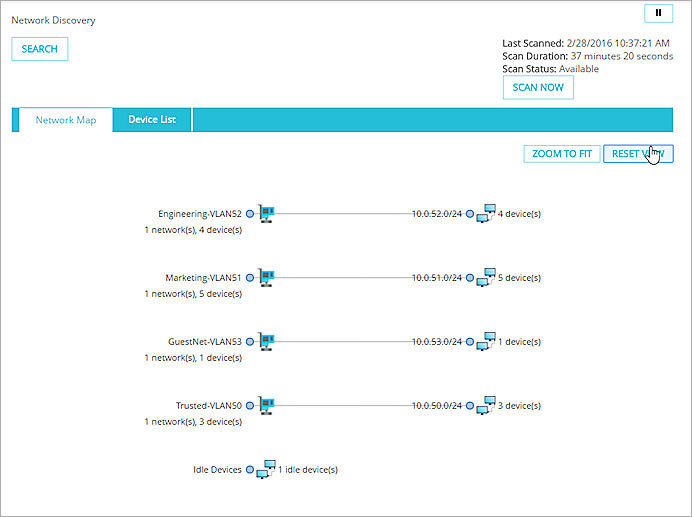 Screenshot of the network map with reset view button