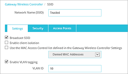 Screen shot of the Add SSID page for the Trusted SSID