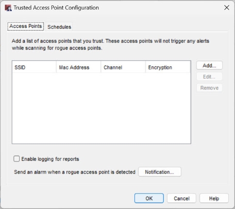 Screen shot of the Trusted Access Point Configuration dialog box, Access Points tab