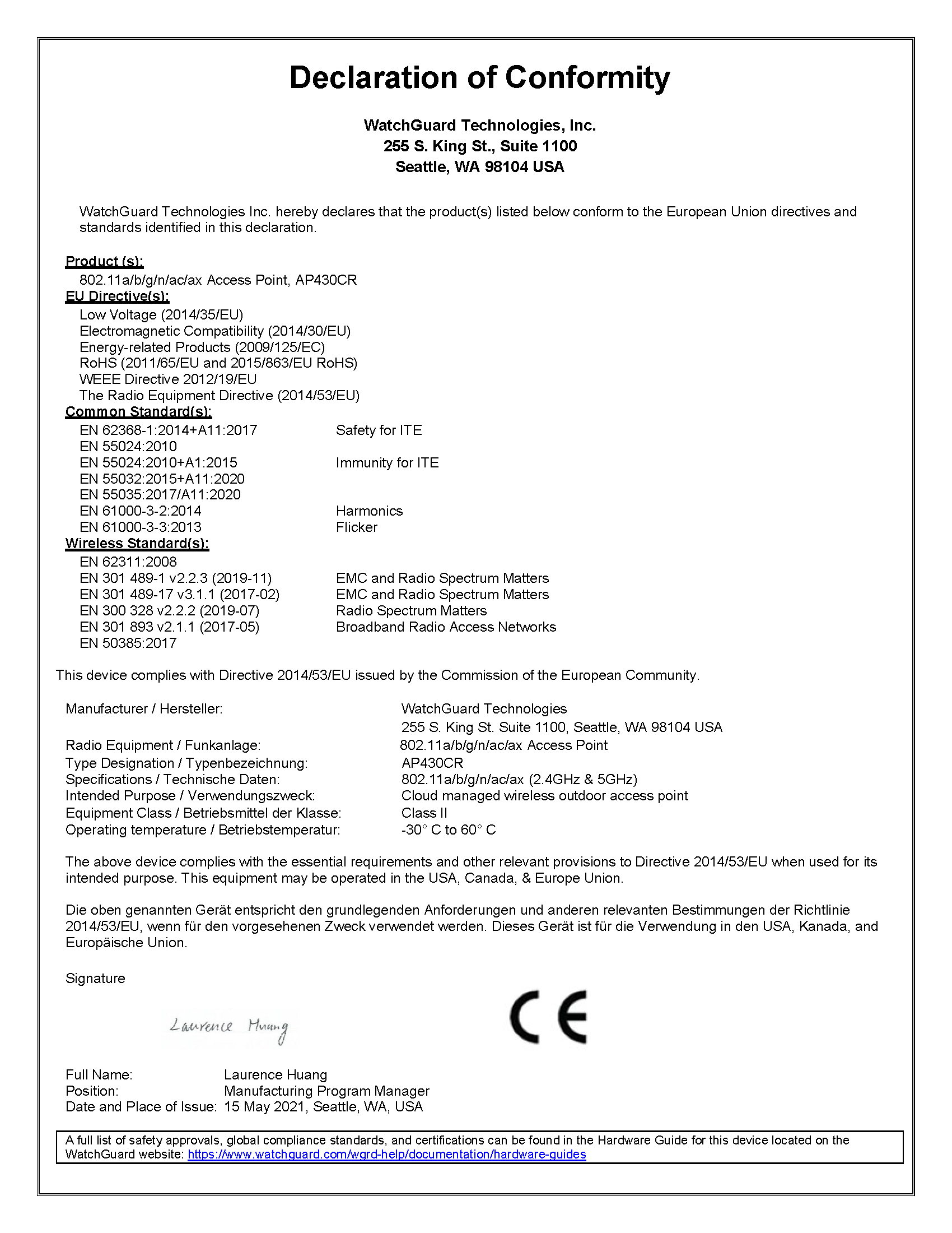 AP432CR Declaration of Conformity