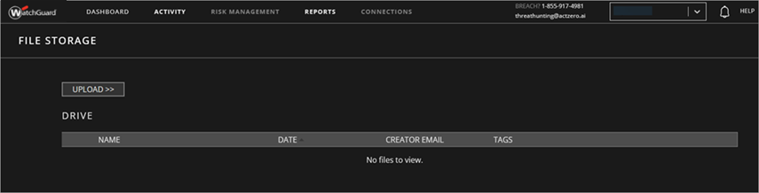 Screenshot of the MDR portal File Storage page