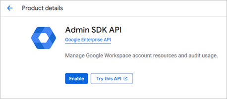 Screen shot of Google Workspace Admin SDK API dialog box