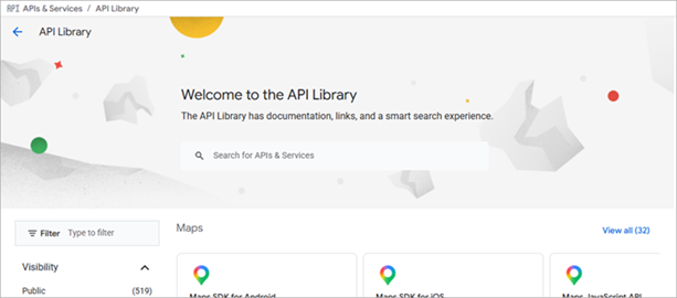 Screen shot of Google Cloud Platform API Library page