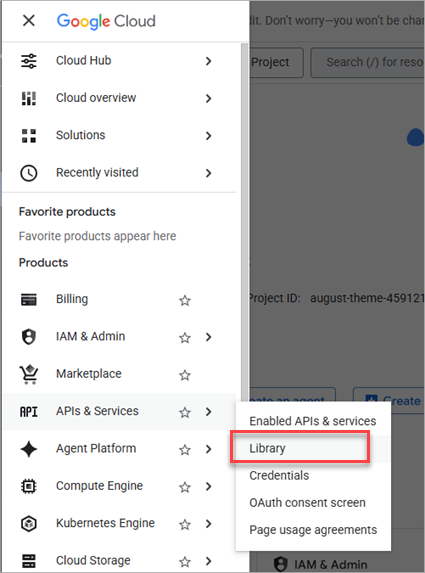 Screen shot of Google Cloud Platform console menu