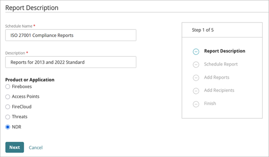 Screen shot of Report Description page in WatchGuard Cloud