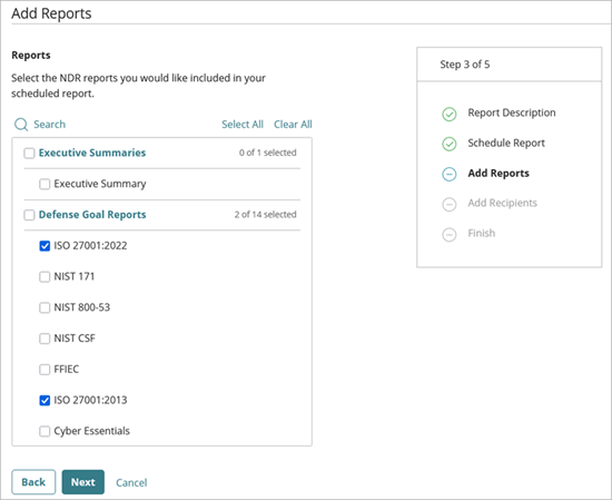 Screen shot of Add Reports page in WatchGuard Cloud