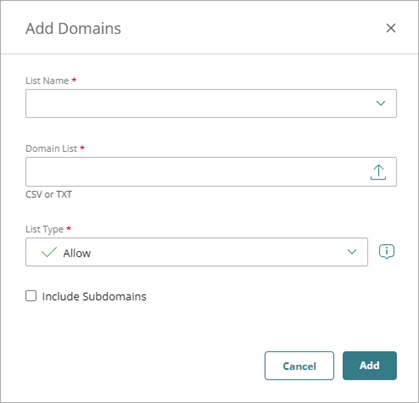 Screenshot of the Add Domains dialog box.