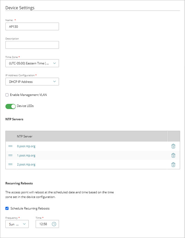 Screen shot of the device settings for an Access Point