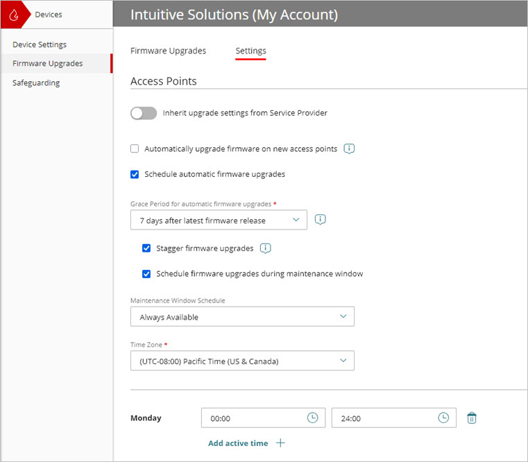 Screenshot of the access point automatic firmware upgrade settings in WatchGuard Cloud