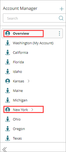 Screen shot of Account Manager with a tier-1 and tier-2 Service Provider account