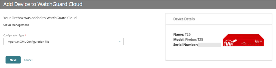 Screenshot of the Add Device page with the XML import option selected